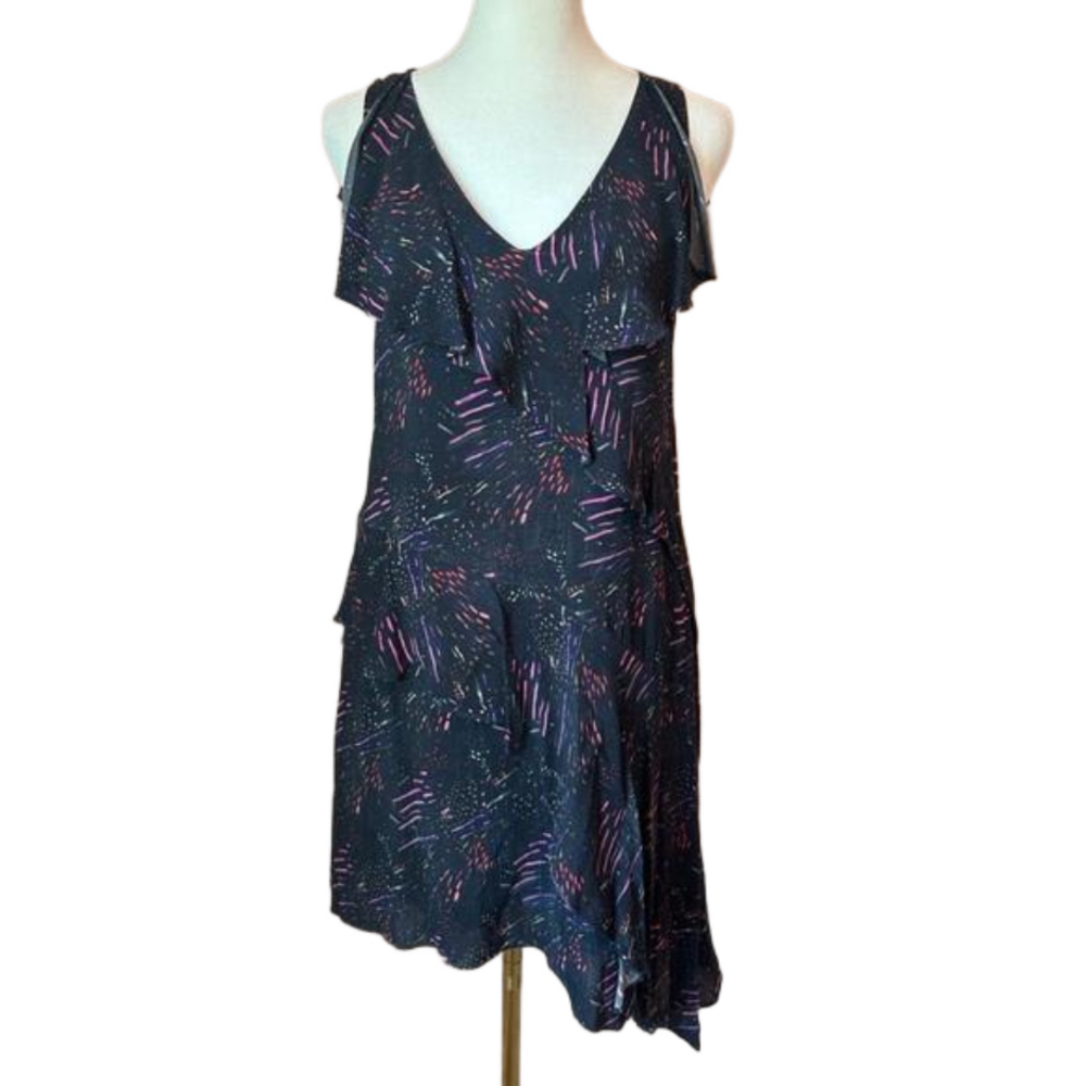 LOVE Richard Chai Tiered Fireworks Cocktail Dress Asymmetrical Size 4 (tag 6)
